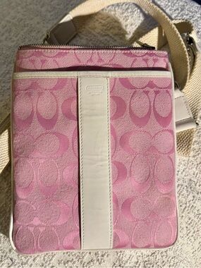 Coach Pink Signature Canvas Crossbody with Cream Trim